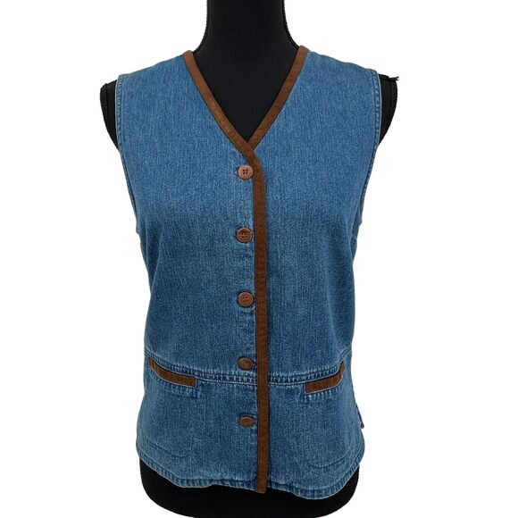 Vintage Womens Bushwacker Sleeveless Denim Vest Faux Suede Hem 100% Cotton Small - Picture 1 of 7